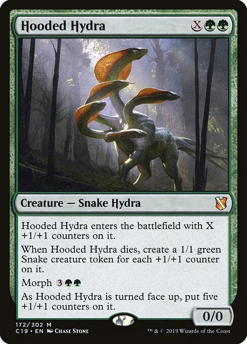 Hooded Hydra, carta Magic di tipo Creature — Snake Hydra illustrata da Chase Stone