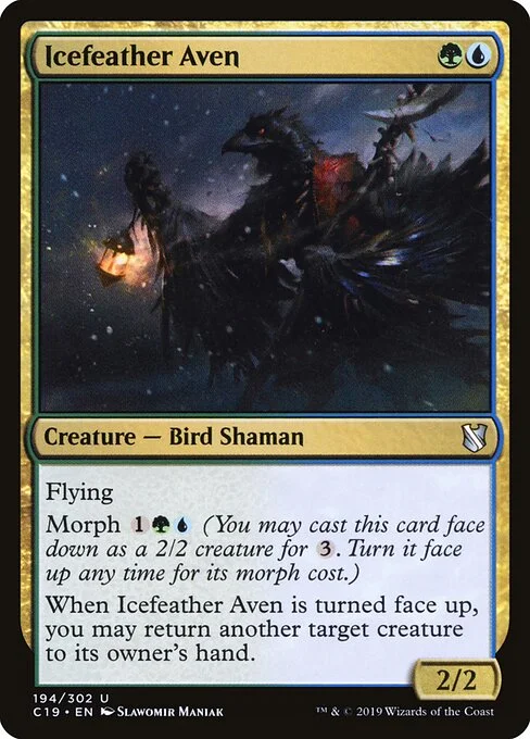 Icefeather Aven, carta Magic di tipo Creature — Bird Shaman illustrata da Slawomir Maniak