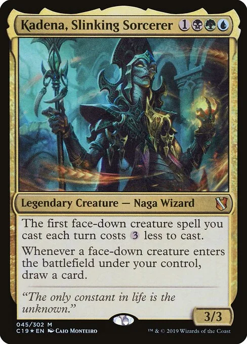 Kadena, Slinking Sorcerer, carta Magic di tipo Legendary Creature — Snake Wizard Sorcerer illustrata da Caio Monteiro