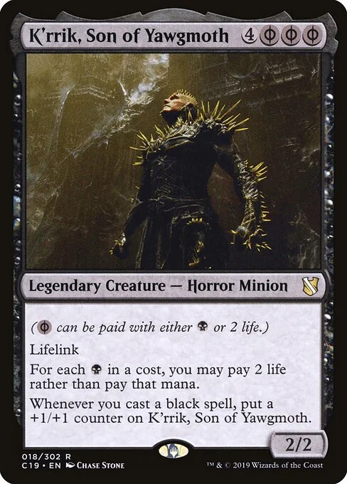 K'rrik, Son of Yawgmoth, carta Magic di tipo Legendary Creature — Phyrexian Horror Minion illustrata da Chase Stone