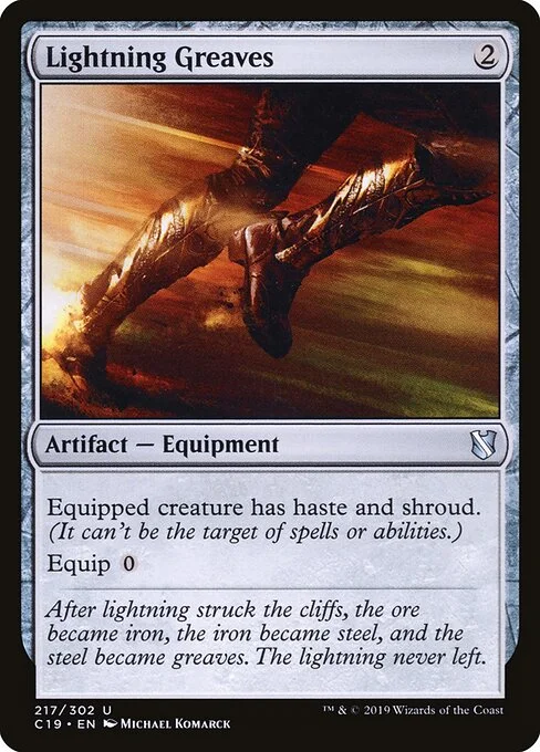 Lightning Greaves, carta Magic di tipo Artifact — Equipment illustrata da Michael Komarck