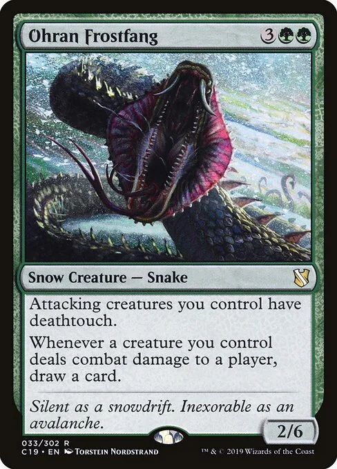 Ohran Frostfang, carta Magic di tipo Snow Creature — Snake illustrata da Torstein Nordstrand