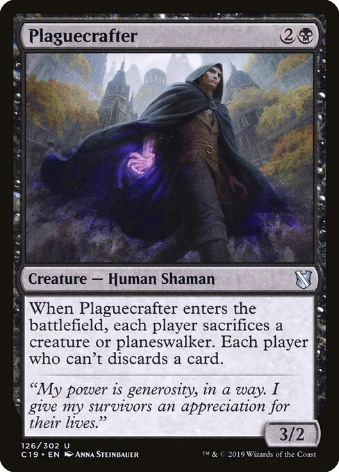 Plaguecrafter, carta Magic di tipo Creature — Human Shaman illustrata da Anna Steinbauer