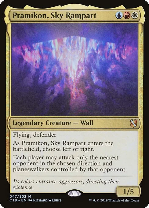 Pramikon, Sky Rampart, carta Magic di tipo Legendary Creature — Wall illustrata da Richard Wright