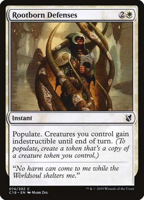 Rootborn Defenses, carta Magic di tipo Instant illustrata da Mark Zug