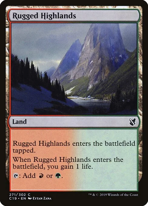 Rugged Highlands, carta Magic di tipo Land illustrata da Eytan Zana