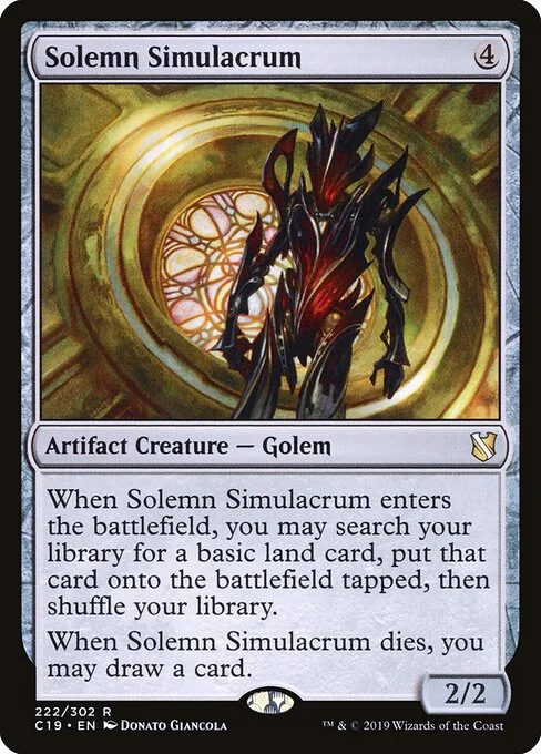 Solemn Simulacrum, carta Magic di tipo Artifact Creature — Golem illustrata da Donato Giancola