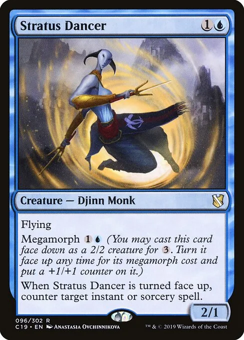 Stratus Dancer, carta Magic di tipo Creature — Djinn Monk illustrata da Anastasia Ovchinnikova