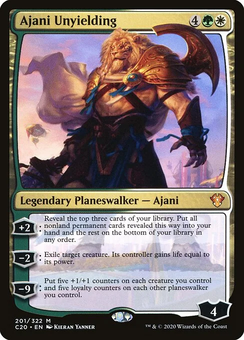 Ajani Unyielding, carta Magic di tipo Legendary Planeswalker — Ajani illustrata da Kieran Yanner