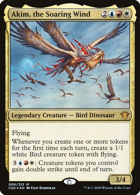 Akim, the Soaring Wind, carta Magic di tipo Legendary Creature — Bird Dinosaur illustrata da Filip Burburan