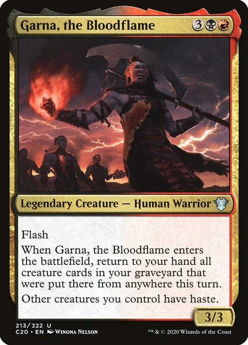 Garna, the Bloodflame, carta Magic di tipo Legendary Creature — Human Warrior illustrata da Winona Nelson