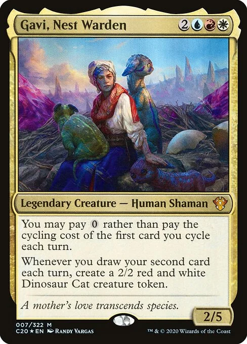 Gavi, Nest Warden, carta Magic di tipo Legendary Creature — Human Shaman illustrata da Randy Vargas