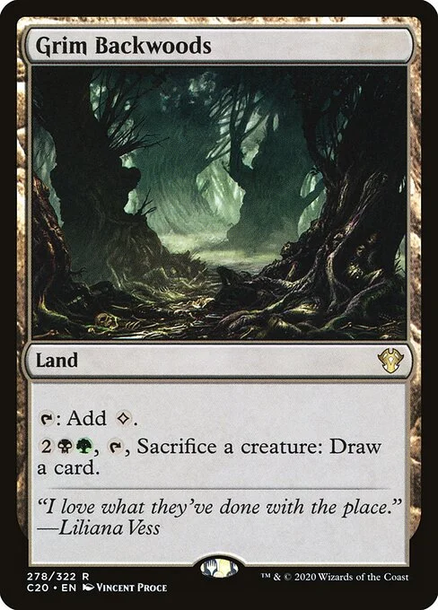 Grim Backwoods, carta Magic di tipo Land illustrata da Vincent Proce