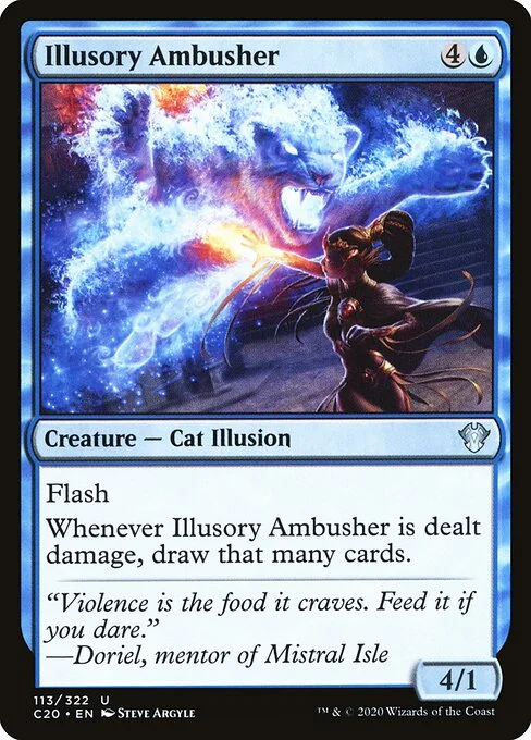 Illusory Ambusher, carta Magic di tipo Creature — Cat Illusion illustrata da Steve Argyle