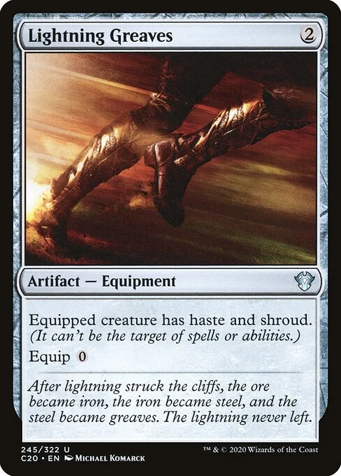 Lightning Greaves, carta Magic di tipo Artifact — Equipment illustrata da Michael Komarck