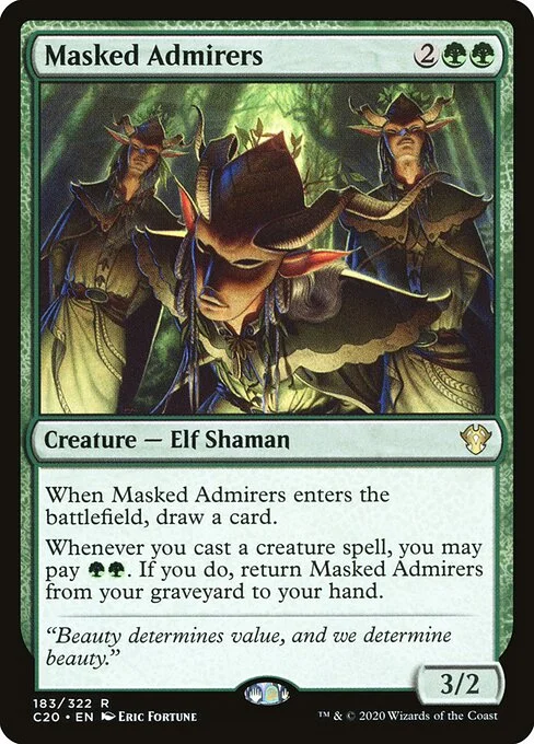Masked Admirers, carta Magic di tipo Creature — Elf Shaman illustrata da Eric Fortune