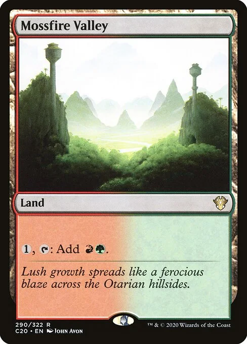 Mossfire Valley, carta Magic di tipo Land illustrata da John Avon