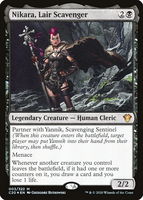 Nikara, Lair Scavenger, carta Magic di tipo Legendary Creature — Human Cleric illustrata da Grzegorz Rutkowski