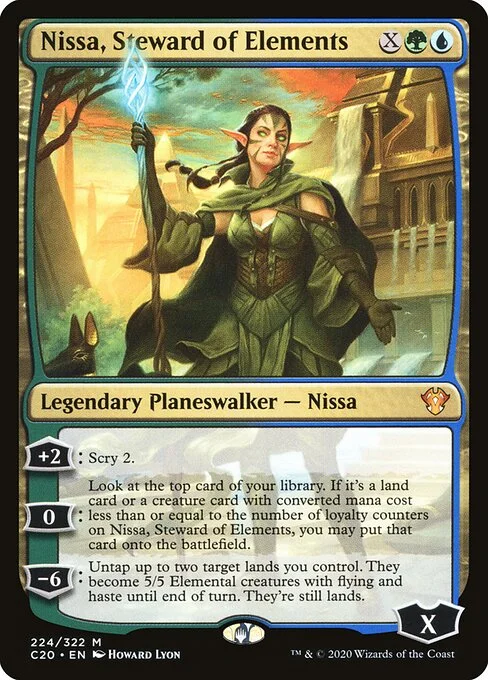 Nissa, Steward of Elements, carta Magic di tipo Legendary Planeswalker — Nissa illustrata da Howard Lyon