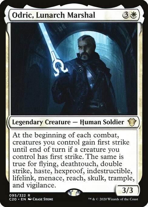 Odric, Lunarch Marshal, carta Magic di tipo Legendary Creature — Human Soldier illustrata da Chase Stone