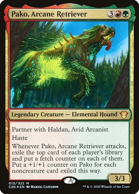 Pako, Arcane Retriever, carta Magic di tipo Legendary Creature — Elemental Dog illustrata da Manuel Castañón