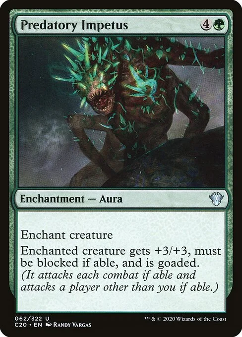 Predatory Impetus, carta Magic di tipo Enchantment — Aura illustrata da Randy Vargas