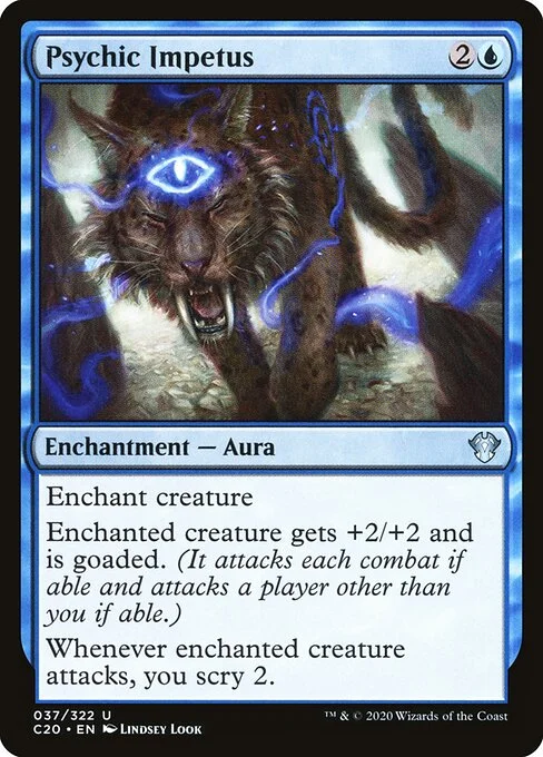Psychic Impetus, carta Magic di tipo Enchantment — Aura illustrata da Lindsey Look