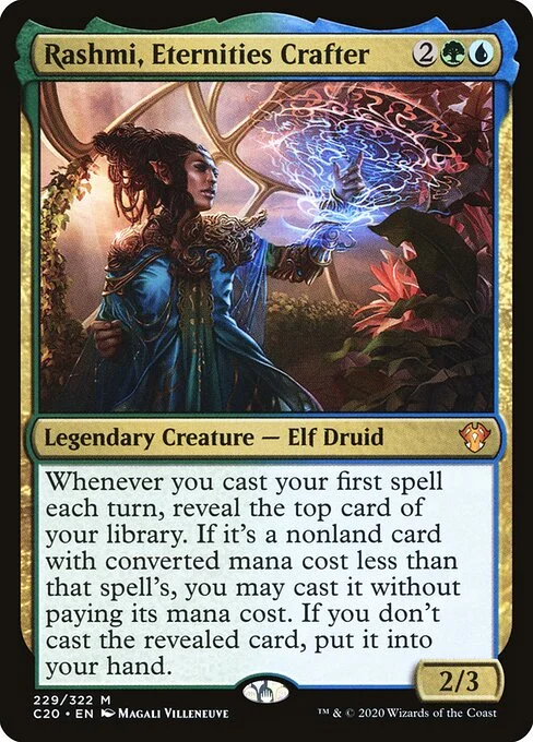 Rashmi, Eternities Crafter, carta Magic di tipo Legendary Creature — Elf Druid illustrata da Magali Villeneuve