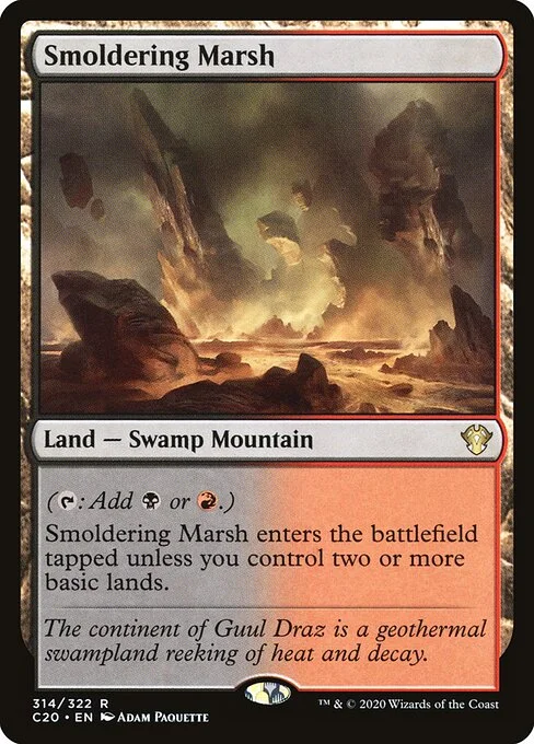 Smoldering Marsh, carta Magic di tipo Land — Swamp Mountain illustrata da Adam Paquette