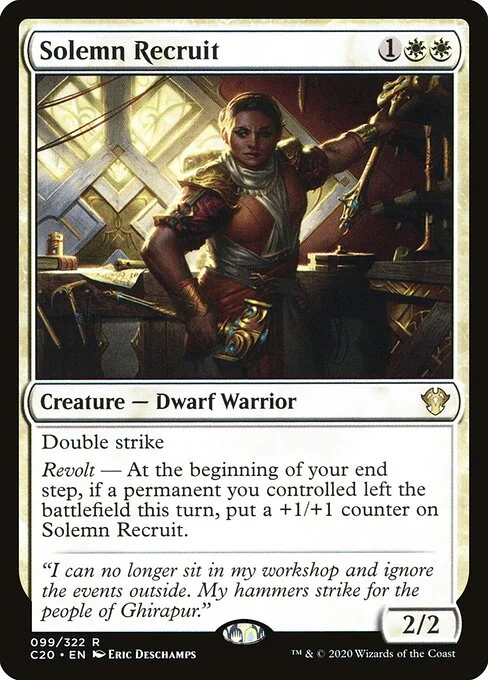 Solemn Recruit, carta Magic di tipo Creature — Dwarf Warrior illustrata da Eric Deschamps