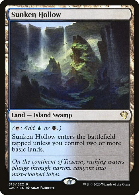 Sunken Hollow, carta Magic di tipo Land — Island Swamp illustrata da Adam Paquette