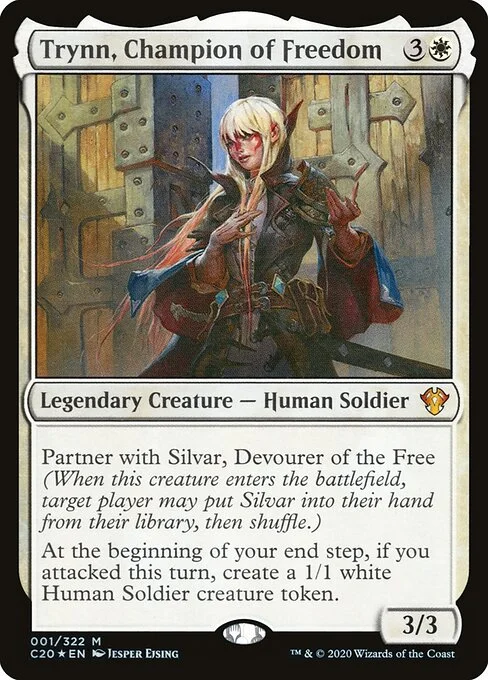 Trynn, Champion of Freedom, carta Magic di tipo Legendary Creature — Human Soldier illustrata da Jesper Ejsing