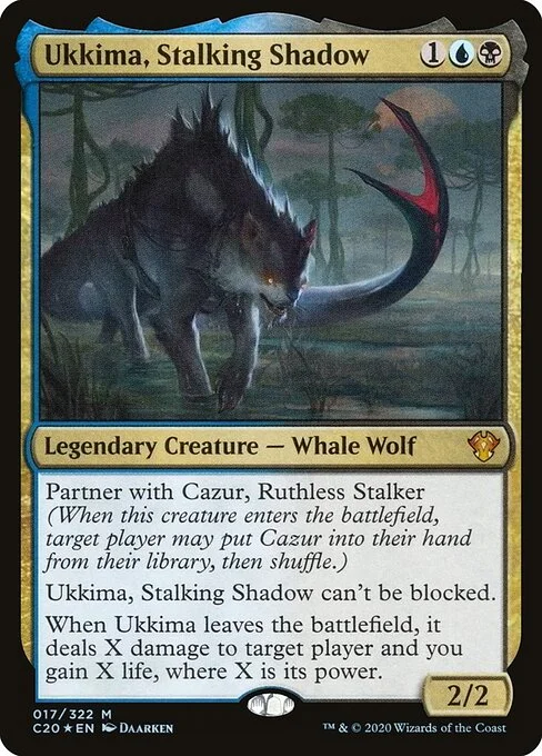 Ukkima, Stalking Shadow, carta Magic di tipo Legendary Creature — Whale Wolf illustrata da Daarken