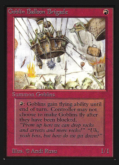 Goblin Balloon Brigade, carta Magic di tipo Creature — Goblin Warrior illustrata da Andi Rusu