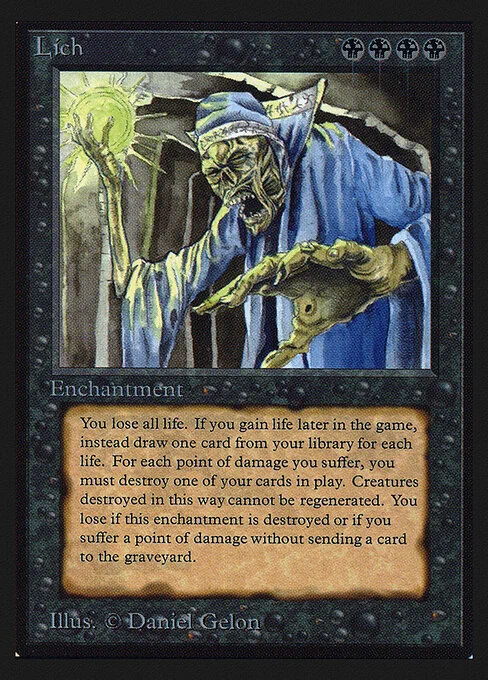 Lich, carta Magic di tipo Enchantment illustrata da Daniel Gelon