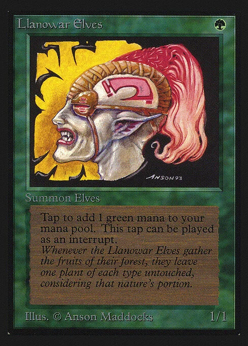 Llanowar Elves, carta Magic di tipo Creature — Elf Druid illustrata da Anson Maddocks