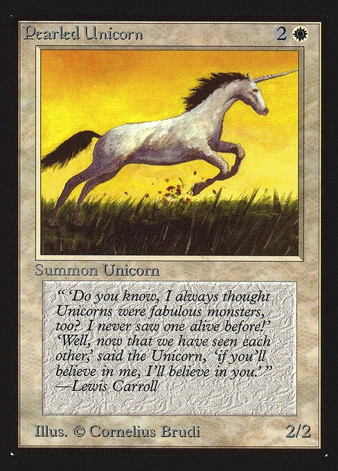 Pearled Unicorn, carta Magic di tipo Creature — Unicorn illustrata da Cornelius Brudi