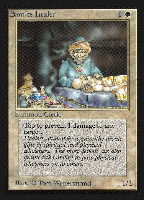 Samite Healer, carta Magic di tipo Creature — Human Cleric illustrata da Tom Wänerstrand