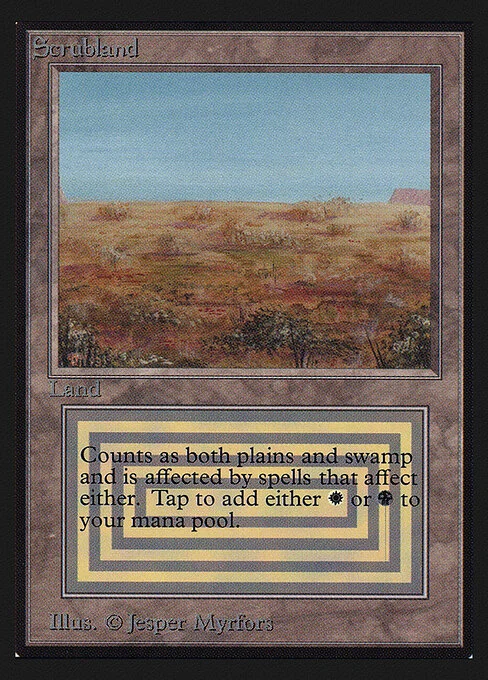 Scrubland, carta Magic di tipo Land — Plains Swamp illustrata da Jesper Myrfors