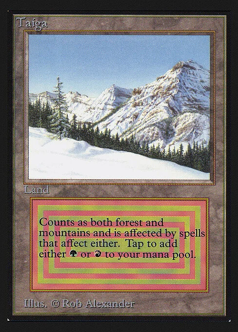 Taiga, carta Magic di tipo Land — Mountain Forest illustrata da Rob Alexander