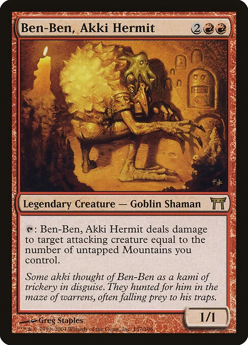 Ben-Ben, Akki Hermit, carta Magic di tipo Legendary Creature — Goblin Shaman illustrata da Greg Staples