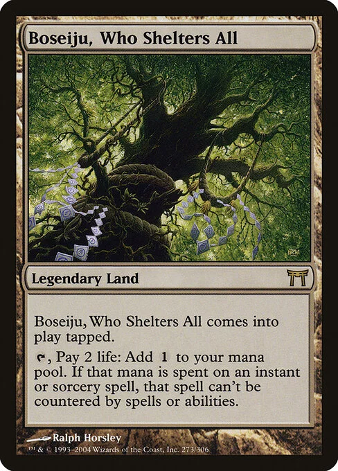 Boseiju, Who Shelters All, carta Magic di tipo Legendary Land illustrata da Ralph Horsley