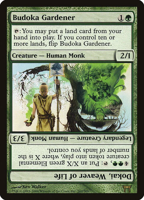 Budoka Gardener // Dokai, Weaver of Life, carta Magic di tipo Creature — Human Monk // Legendary Creature — Human Monk illustrata da Kev Walker
