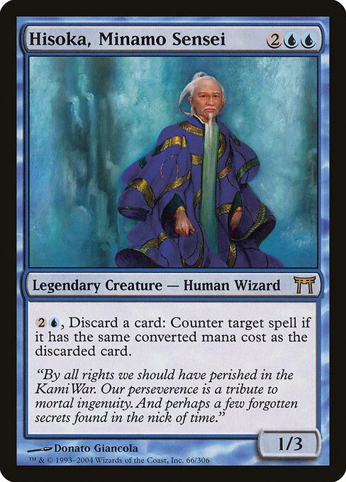 Hisoka, Minamo Sensei, carta Magic di tipo Legendary Creature — Human Wizard illustrata da Donato Giancola
