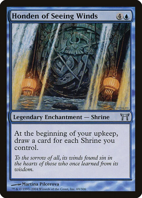 Honden of Seeing Winds, carta Magic di tipo Legendary Enchantment — Shrine illustrata da Martina Pilcerova