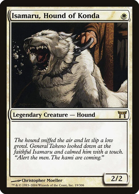 Isamaru, Hound of Konda, carta Magic di tipo Legendary Creature — Dog illustrata da Christopher Moeller