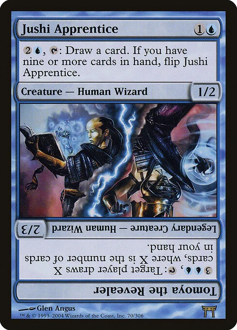 Jushi Apprentice // Tomoya the Revealer, carta Magic di tipo Creature — Human Wizard // Legendary Creature — Human Wizard illustrata da Glen Angus