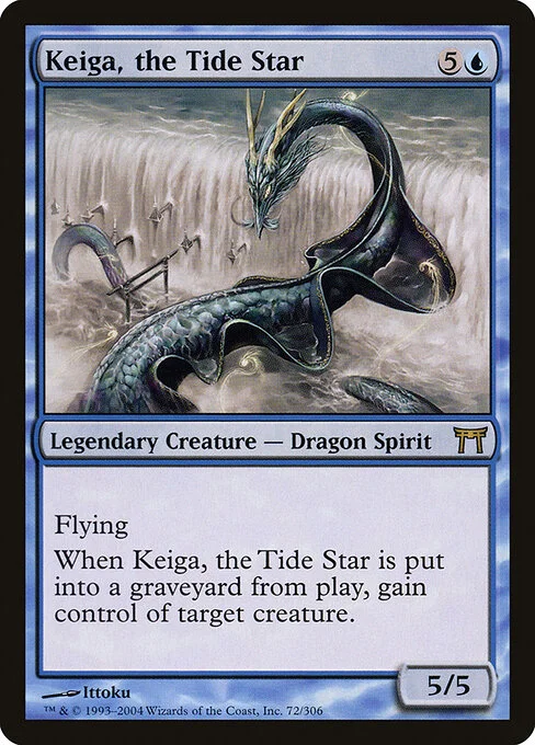 Keiga, the Tide Star, carta Magic di tipo Legendary Creature — Dragon Spirit illustrata da Ittoku
