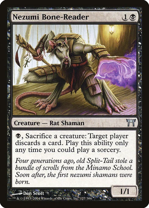 Nezumi Bone-Reader, carta Magic di tipo Creature — Rat Shaman illustrata da Dan Murayama Scott