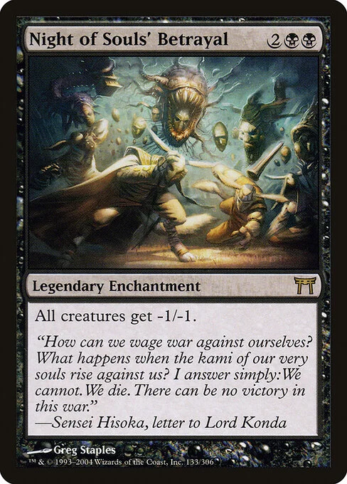 Night of Souls' Betrayal, carta Magic di tipo Legendary Enchantment illustrata da Greg Staples